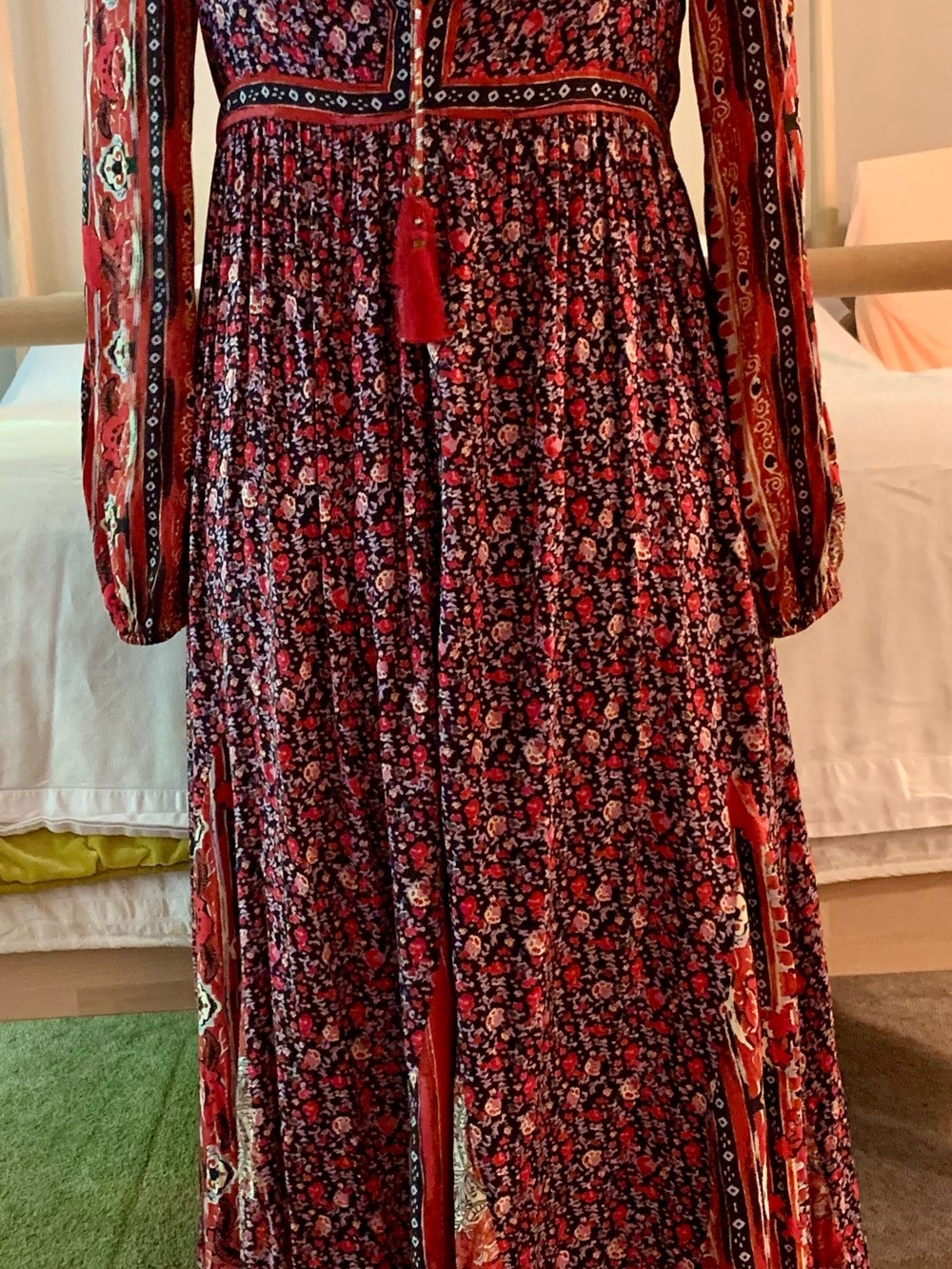 Free People "Russian Maxi Dress" Gored Maxi Dress Burgundy Floral | Style OB1096 - Picture 2 of 9